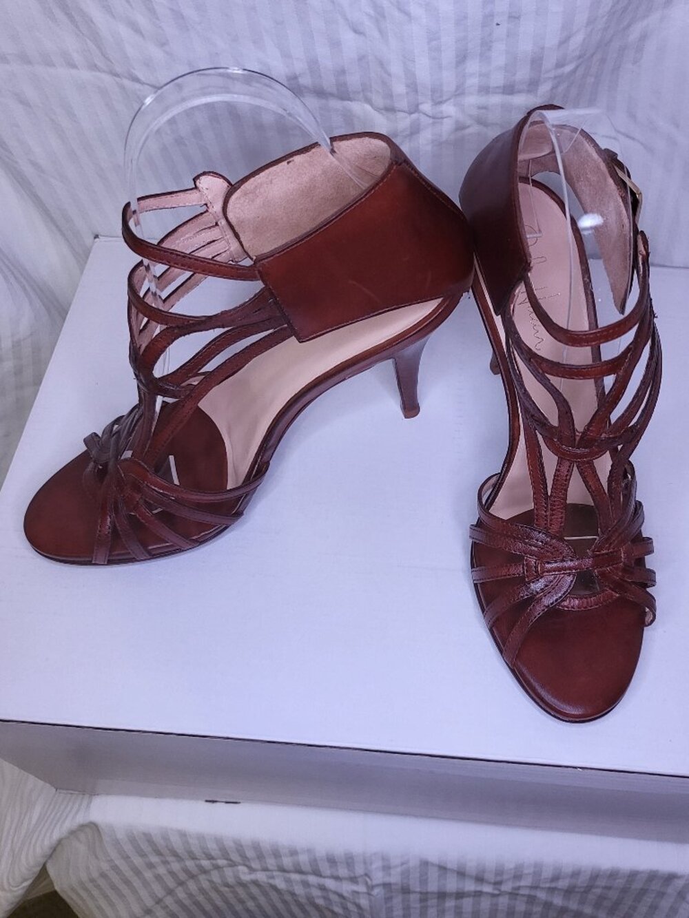 Cole Haan Sandals Heels Size 7.5 Leather Strappy Brown Nike Air